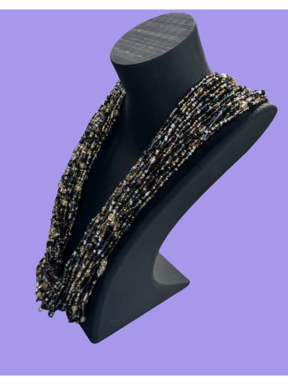 Joan Rivers Multi Strand Glass Seed Bead Statement Necklace Black Vintage
